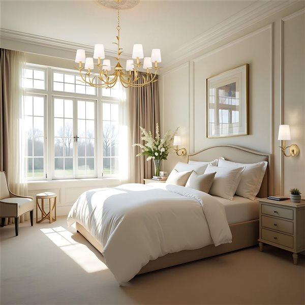 Z-Lite Aslin 8-Light Chandelier w/ White Fabric Shade - Gold Leaf