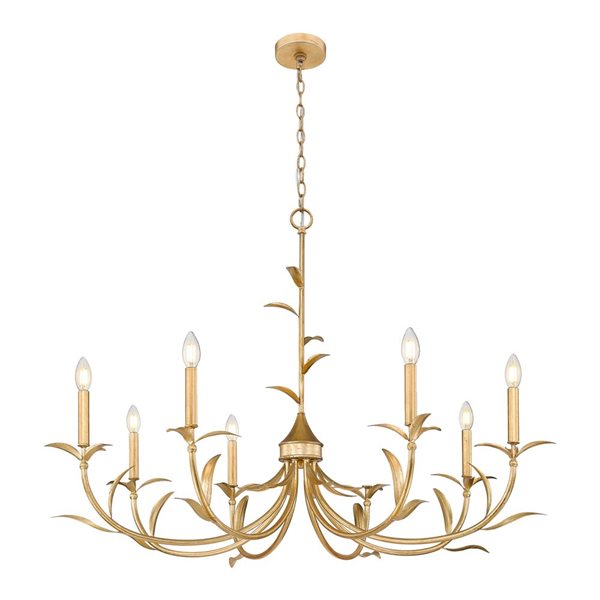 Z-Lite Aslin 8-Light Chandelier w/ White Fabric Shade - Gold Leaf