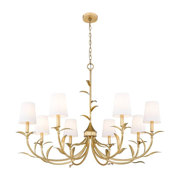 Z-Lite Aslin 8-Light Chandelier w/ White Fabric Shade - Gold Leaf
