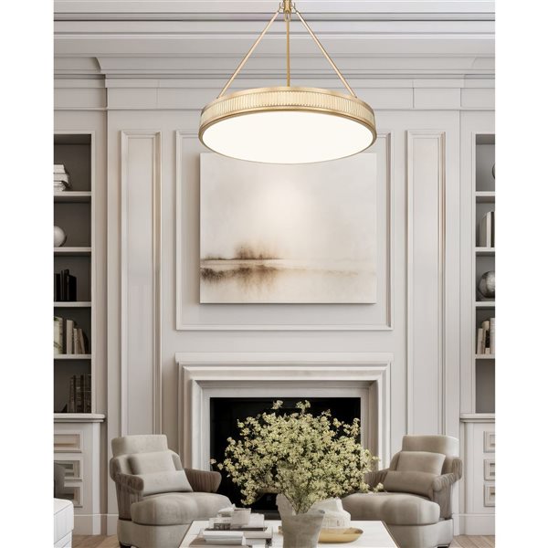 Z-Lite Quinn 3-Light Pendant w/ White Acrylic Shade - Modern Gold