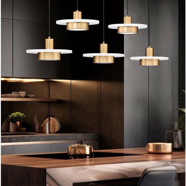 Z-Lite Ludo 5-Light Linear Chandelier w/ Frosted Acrylic Shade - Matte White + Modern Gold
