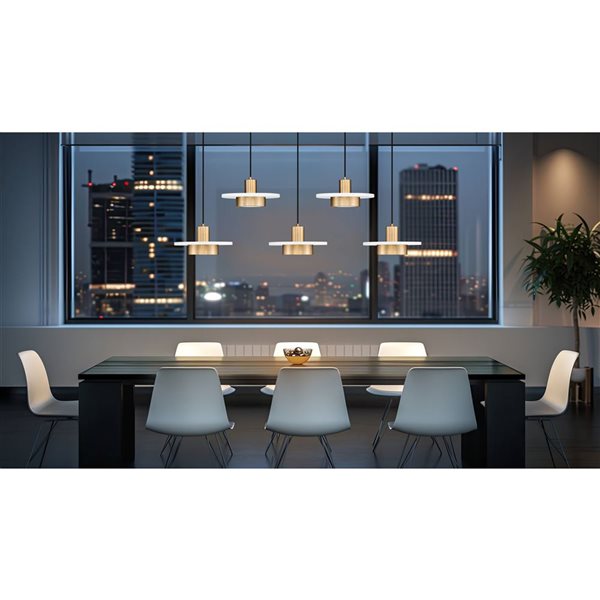 Z-Lite Ludo 5-Light Linear Chandelier w/ Frosted Acrylic Shade - Matte White + Modern Gold
