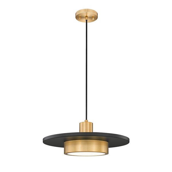 Z-Lite Ludo 1-Light Pendant w/ Frosted Acrylic Shade - Matte Black + Modern Gold