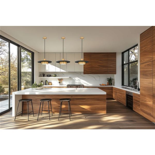 Z-Lite Ludo 1-Light Pendant w/ Frosted Acrylic Shade - Matte Black + Modern Gold