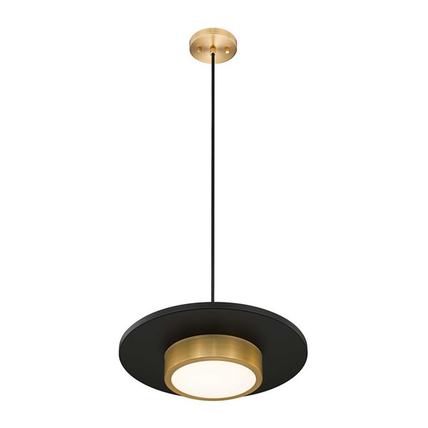 Z-Lite Ludo 1-Light Pendant w/ Frosted Acrylic Shade - Matte Black + Modern Gold
