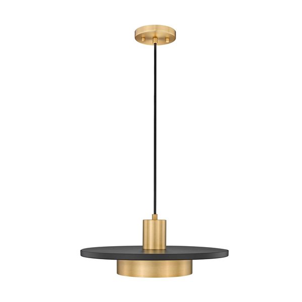 Z-Lite Ludo 1-Light Pendant w/ Frosted Acrylic Shade - Matte Black + Modern Gold