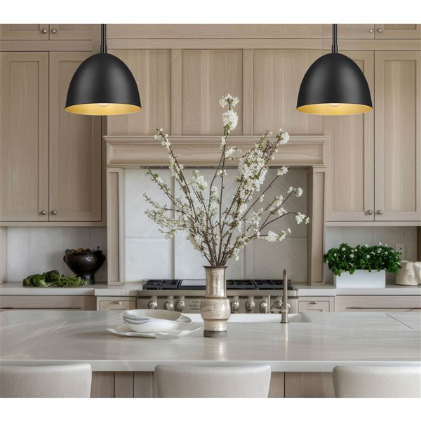 Z-Lite Vega 1-Light Pendant w/ Matte Black + Gold Metal Shade - Matte Black