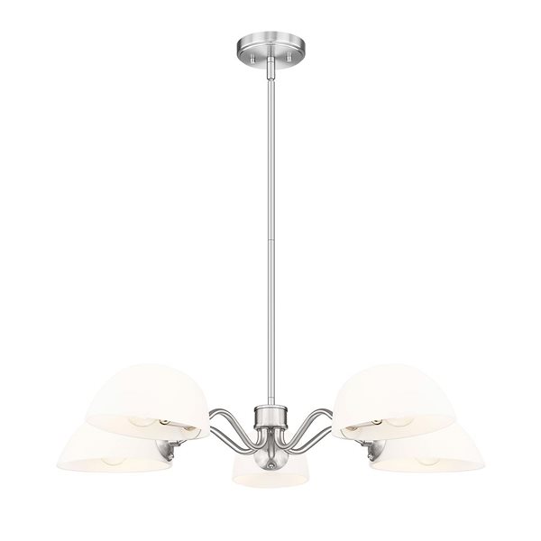 Z-Lite Breton 5-Light Chandelier w/ White Glass Shade - Brushed Nickel