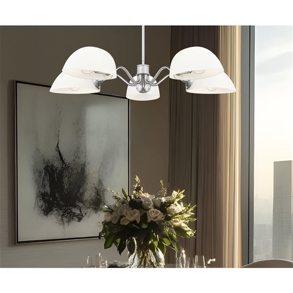 Z-Lite Breton 5-Light Chandelier w/ White Glass Shade - Brushed Nickel
