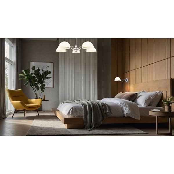 Z-Lite Breton 5-Light Chandelier w/ White Glass Shade - Brushed Nickel