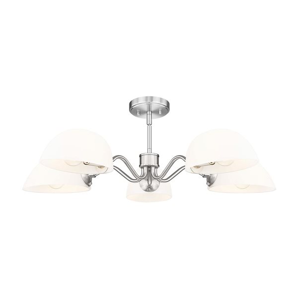 Z-Lite Breton 5-Light Chandelier w/ White Glass Shade - Brushed Nickel