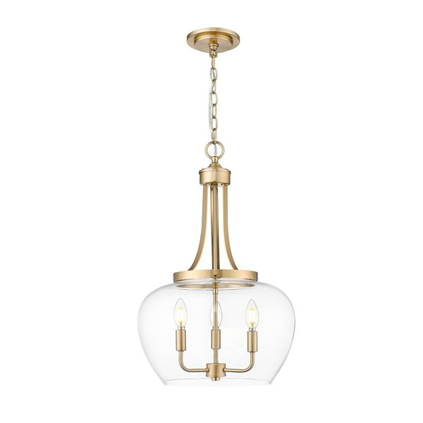 Z-Lite Joliet 3-Light Pendant w/ Clear Glass Shade - Burnished Brass