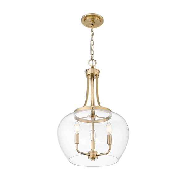 Z-Lite Joliet 3-Light Pendant w/ Clear Glass Shade - Burnished Brass