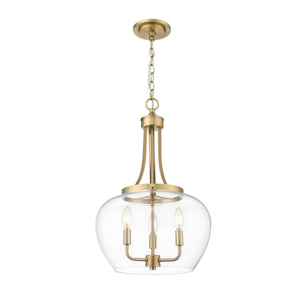 Z-Lite Joliet 3-Light Pendant w/ Clear Glass Shade - Burnished Brass