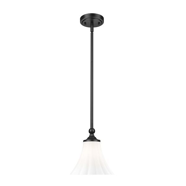 Z-Lite Fleur 1-Light Pendant w/ Opal Etched Glass Shade - Matte Black