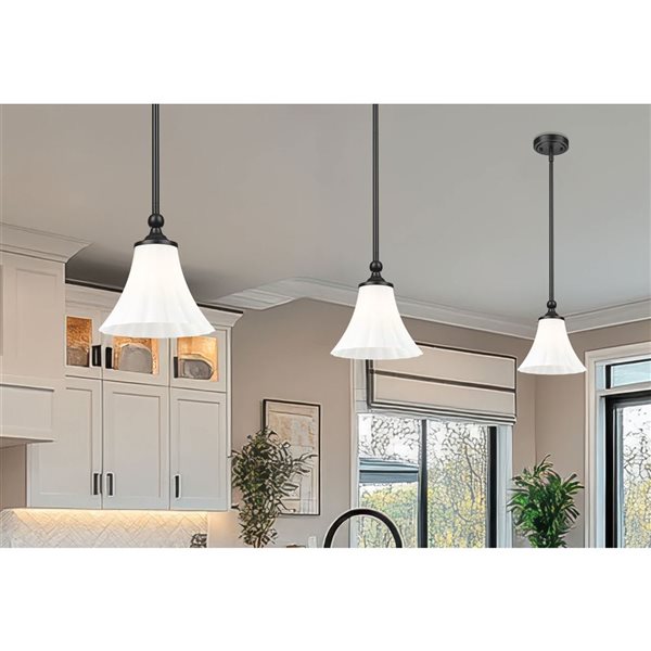 Z-Lite Fleur 1-Light Pendant w/ Opal Etched Glass Shade - Matte Black
