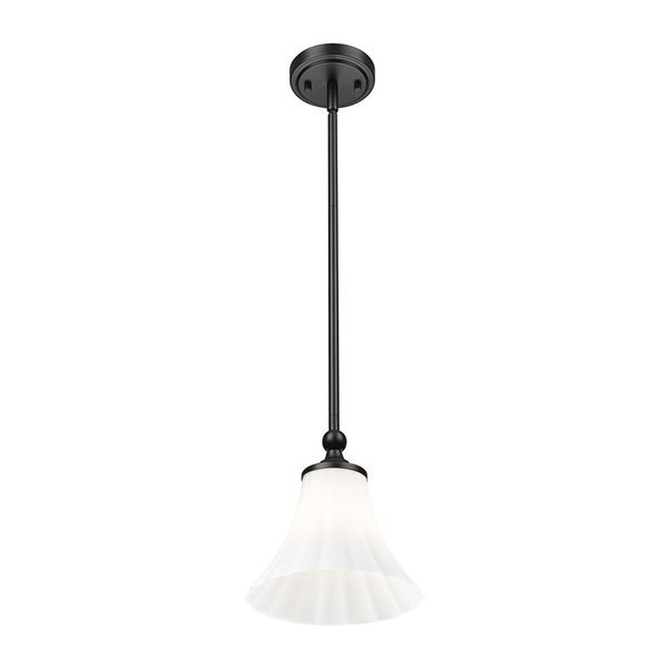 Z-Lite Fleur 1-Light Pendant w/ Opal Etched Glass Shade - Matte Black