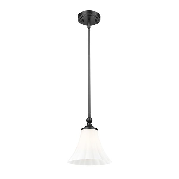 Z-Lite Fleur 1-Light Pendant w/ Opal Etched Glass Shade - Matte Black