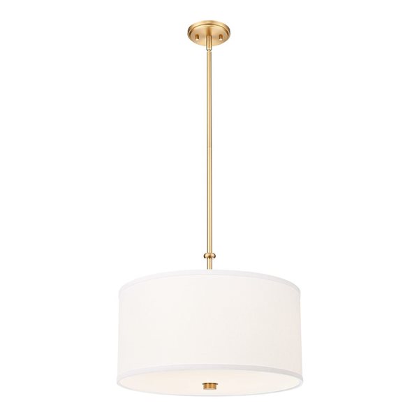 Z-Lite Linden 1-Light Pendant w/ White Fabric Shade - Modern Gold