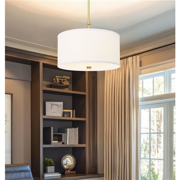 Z-Lite Linden 1-Light Pendant w/ White Fabric Shade - Modern Gold