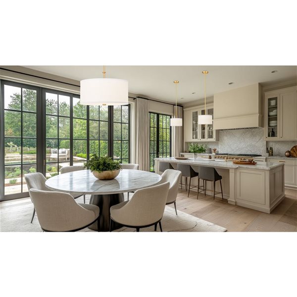 Z-Lite Linden 1-Light Pendant w/ White Fabric Shade - Modern Gold