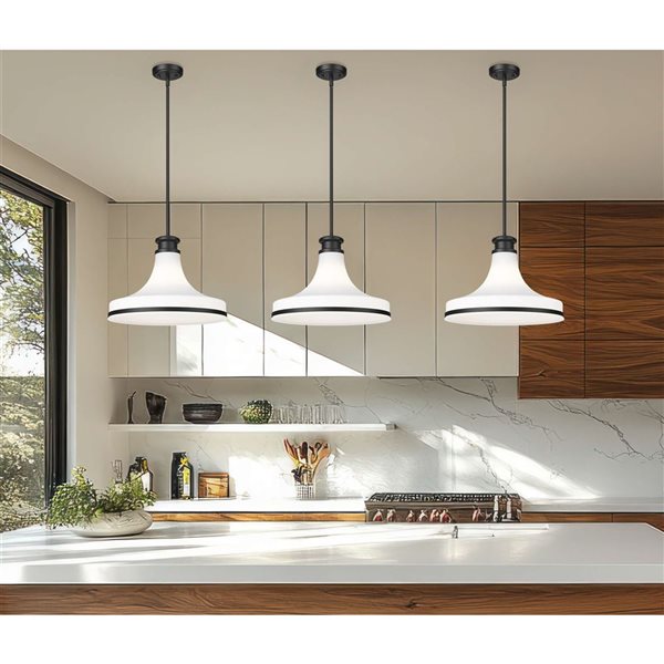 Z-Lite Reznor 1-Light Pendant w/ Matte Opal Glass Shade - Matte Black