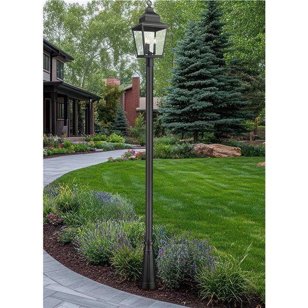 Z-Lite Raphael 3-Light Outdoor Post Mount Light 10.2-ft w/ Seeded Glass - Sand Black