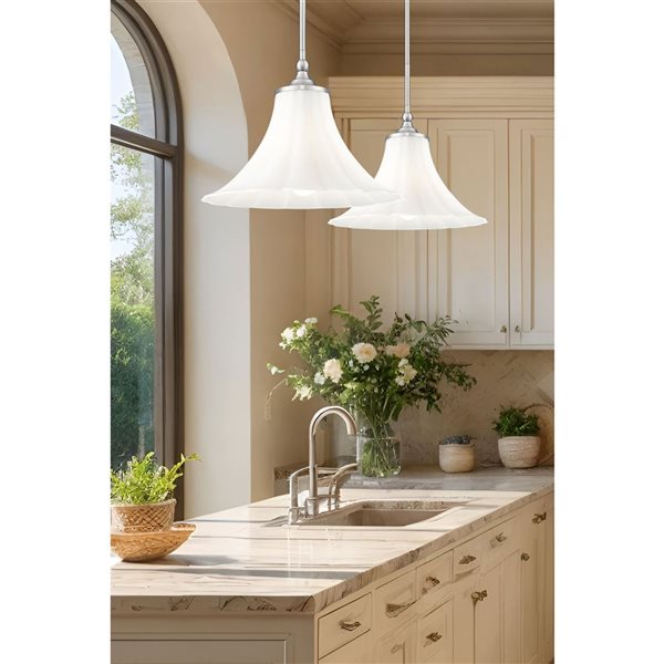 Z-Lite Fleur 1-Light Pendant w/ Opal Etched Glass Shade - Brushed Nickel