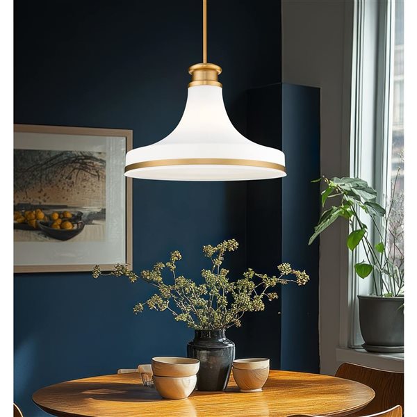 Z-Lite Reznor 1-Light Pendant w/ Matte Opal Glass Shade - Modern Gold