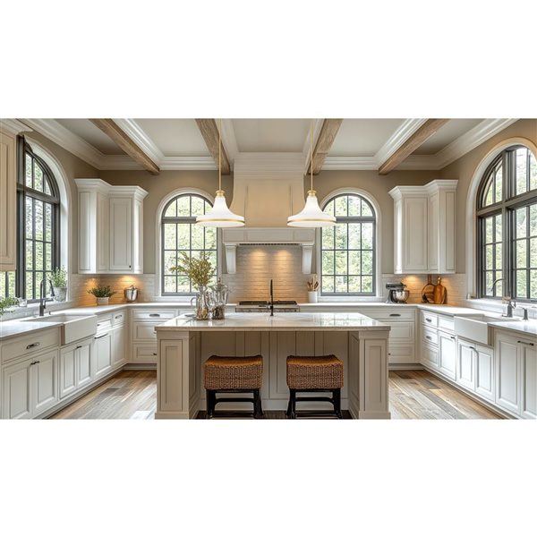 Z-Lite Reznor 1-Light Pendant w/ Matte Opal Glass Shade - Modern Gold