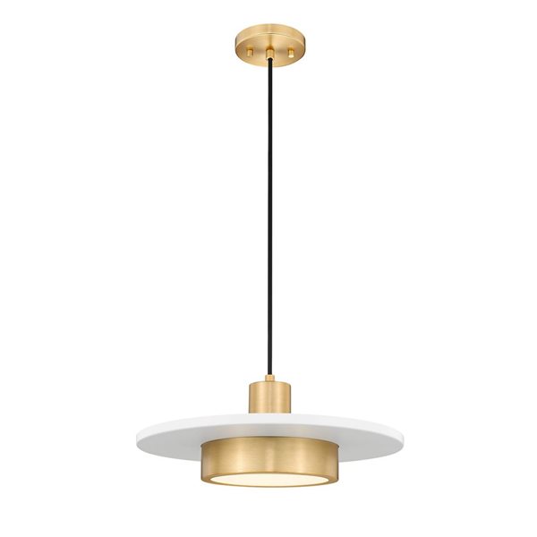 Z-Lite Ludo 1-Light Pendant w/ Frosted Acrylic Shade - Matte White + Modern Gold