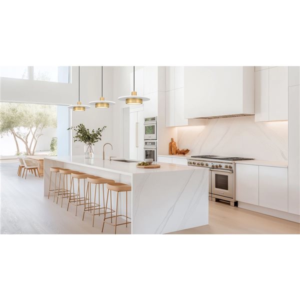 Z-Lite Ludo 1-Light Pendant w/ Frosted Acrylic Shade - Matte White + Modern Gold