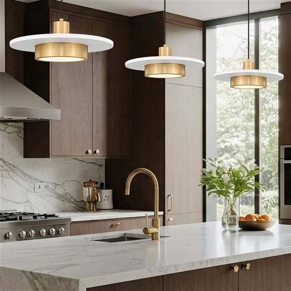 Z-Lite Ludo 1-Light Pendant w/ Frosted Acrylic Shade - Matte White + Modern Gold