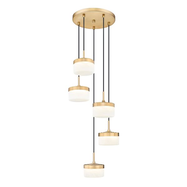 Z-Lite Renaud 5-Light Chandelier w/ Feathered White Glass - Modern Gold