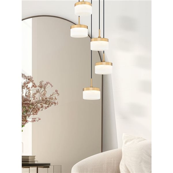 Z-Lite Renaud 5-Light Chandelier w/ Feathered White Glass - Modern Gold