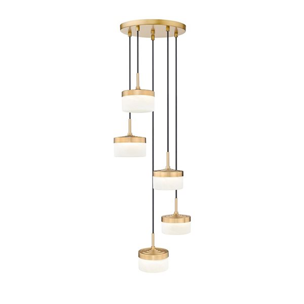 Z-Lite Renaud 5-Light Chandelier w/ Feathered White Glass - Modern Gold