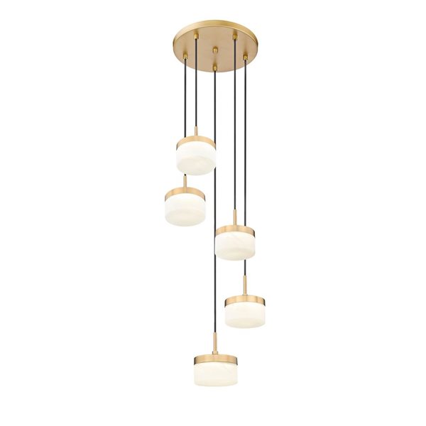 Z-Lite Renaud 5-Light Chandelier w/ Feathered White Glass - Modern Gold