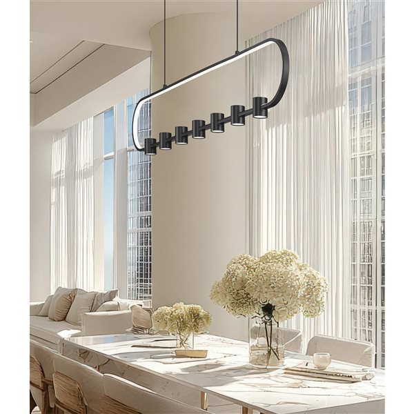 Z-Lite Saros 7-Light Linear Chandelier w/ White Shade - Matte Black
