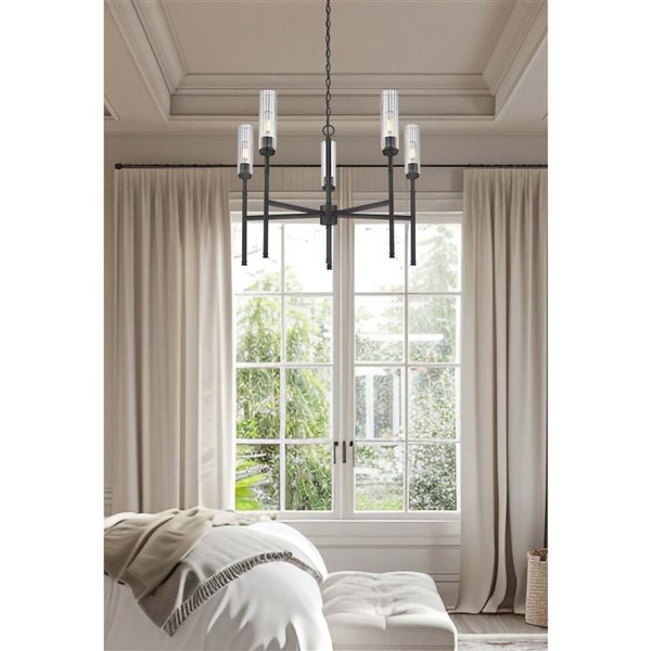 Z-Lite Esme 5-Light Chandelier w/ Clear Glass Shade - Matte Black