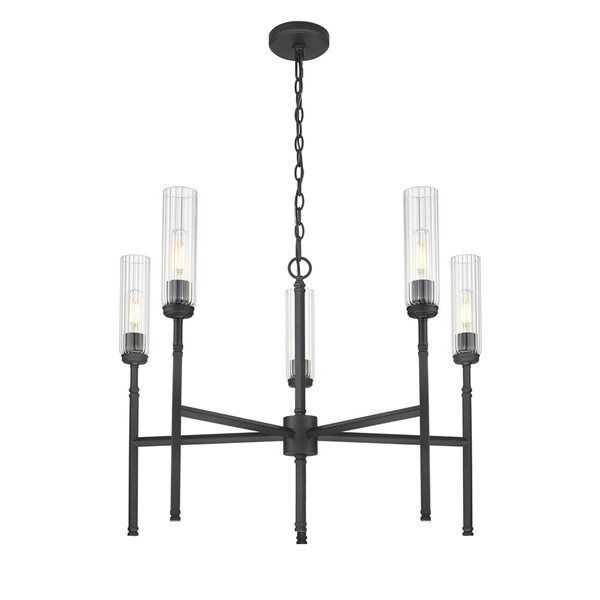 Z-Lite Esme 5-Light Chandelier w/ Clear Glass Shade - Matte Black