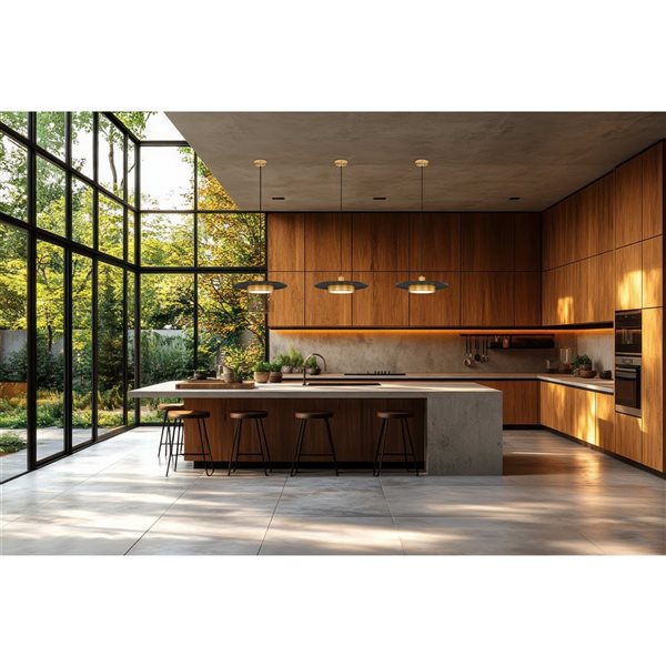 Z-Lite Ludo 1-Light Pendant w/ Frosted Acrylic Shade - Matte Black + Modern Gold