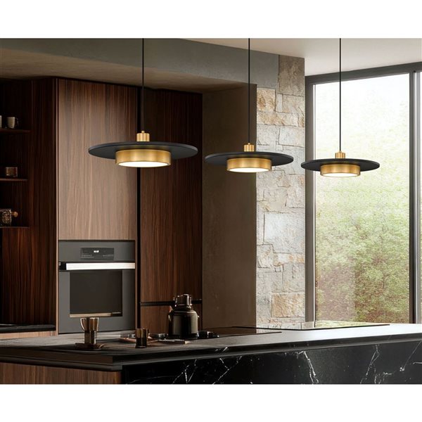 Z-Lite Ludo 1-Light Pendant w/ Frosted Acrylic Shade - Matte Black + Modern Gold