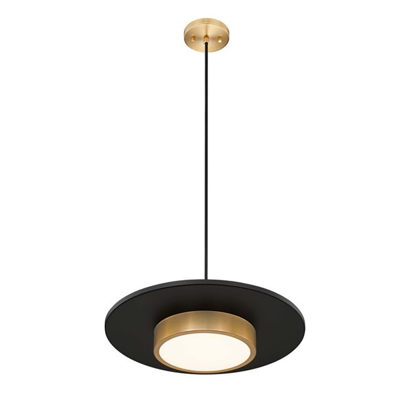 Z-Lite Ludo 1-Light Pendant w/ Frosted Acrylic Shade - Matte Black + Modern Gold