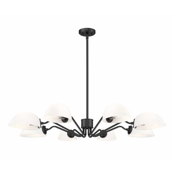 Z-Lite Breton 8-Light Chandelier w/ White Glass Shade - Matte Black