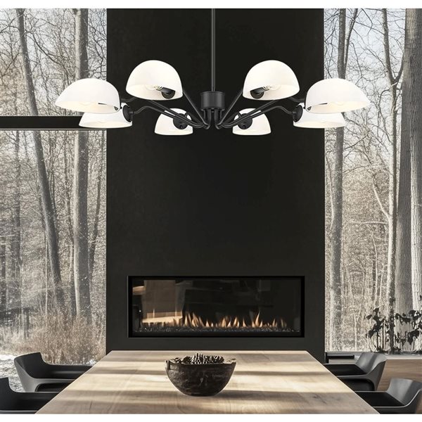 Z-Lite Breton 8-Light Chandelier w/ White Glass Shade - Matte Black