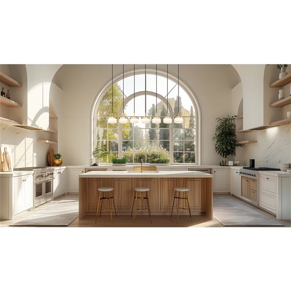 Z-Lite Renaud 7-Light Linear Chandelier w/ Feathered White Glass - Modern Gold