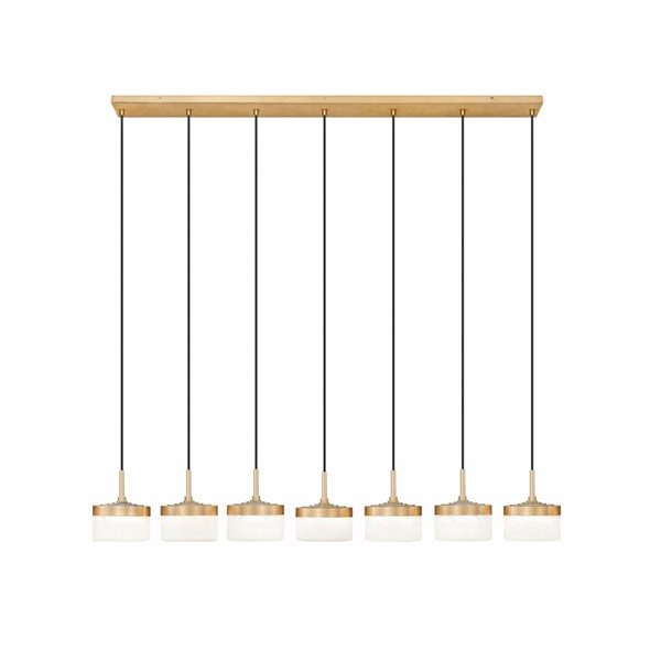 Z-Lite Renaud 7-Light Linear Chandelier w/ Feathered White Glass - Modern Gold