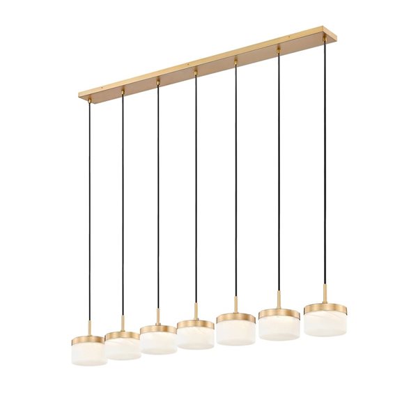 Z-Lite Renaud 7-Light Linear Chandelier w/ Feathered White Glass - Modern Gold