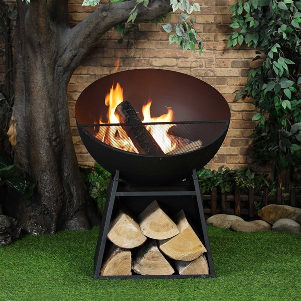 Deko Living Outdoor Steel Wood Burning Fire Pit 30-in w/ Poker - Black