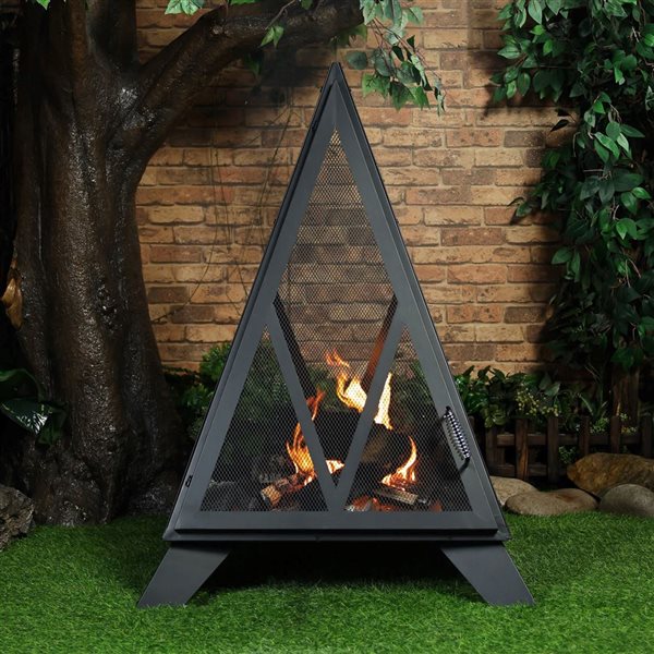 Deko Living Outdoor Steel Pyramid Wood Burning Fire Pit - Black
